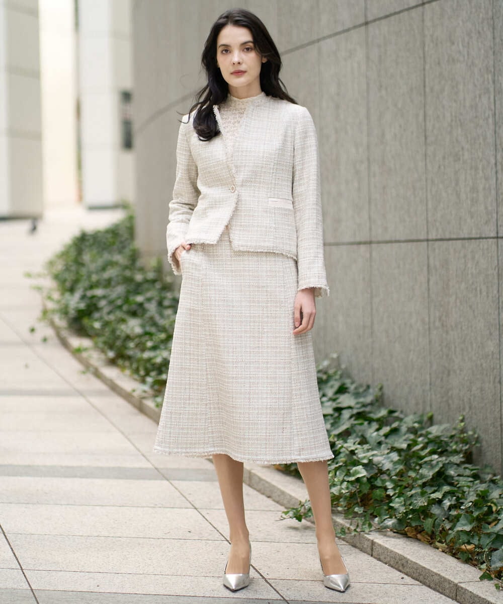 PJJEE01720 CHRISTIAN AUJARD Lサイズ(クリスチャン・オジャール Lサイズ) 【大きいサイズ】シャイニーツィードジャケット ベージュ