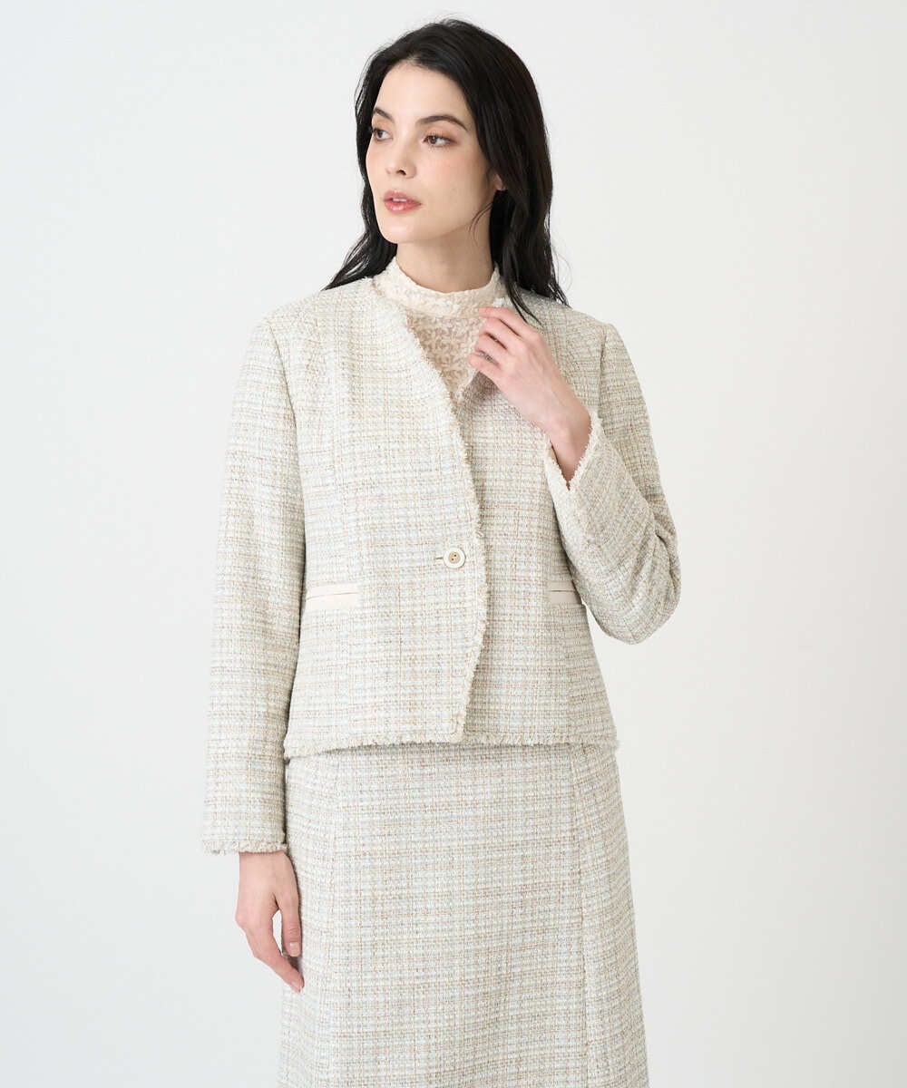 PJJEE01720 CHRISTIAN AUJARD Lサイズ(クリスチャン・オジャール Lサイズ) 【大きいサイズ】シャイニーツィードジャケット ベージュ