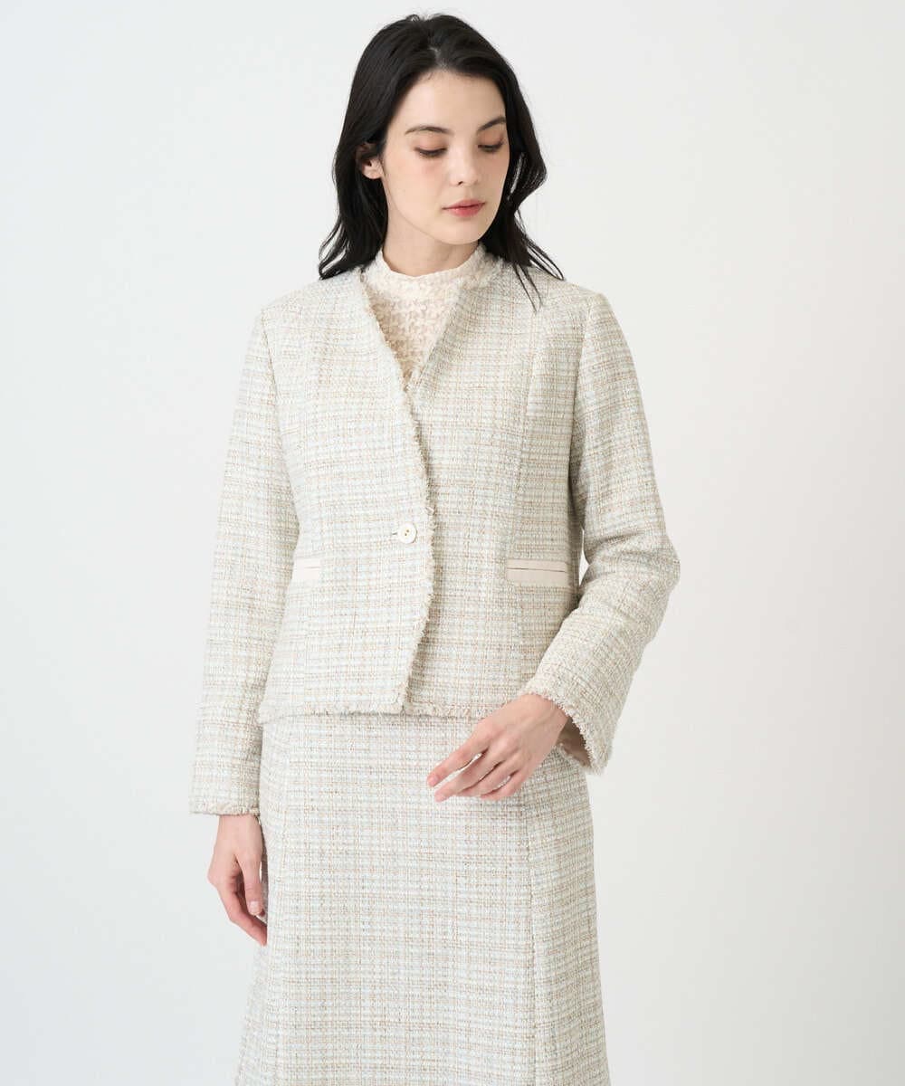 PJJEE01720 CHRISTIAN AUJARD Lサイズ(クリスチャン・オジャール Lサイズ) 【大きいサイズ】シャイニーツィードジャケット ベージュ