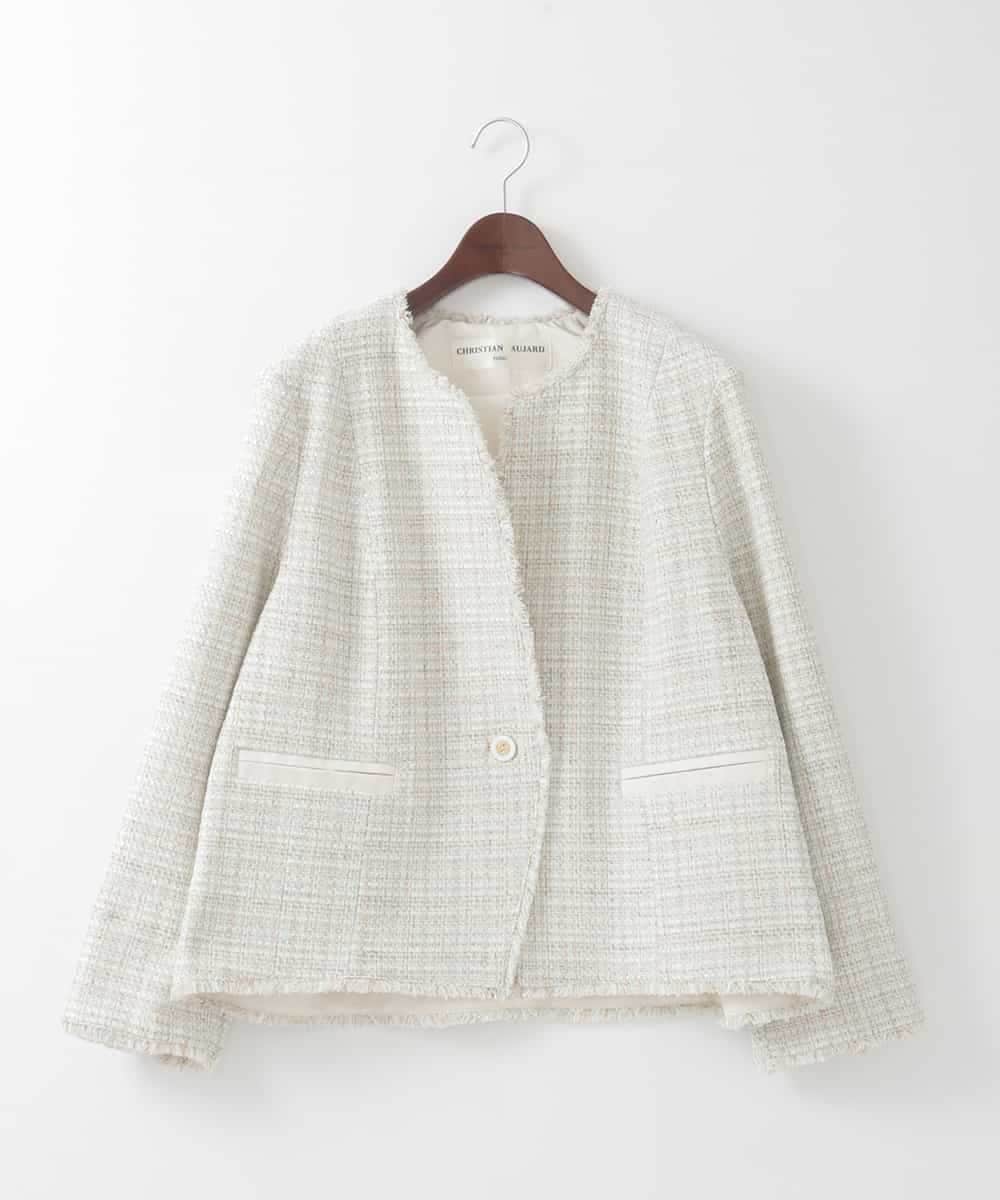 PJJEE01720 CHRISTIAN AUJARD Lサイズ(クリスチャン・オジャール Lサイズ) 【大きいサイズ】シャイニーツィードジャケット ベージュ