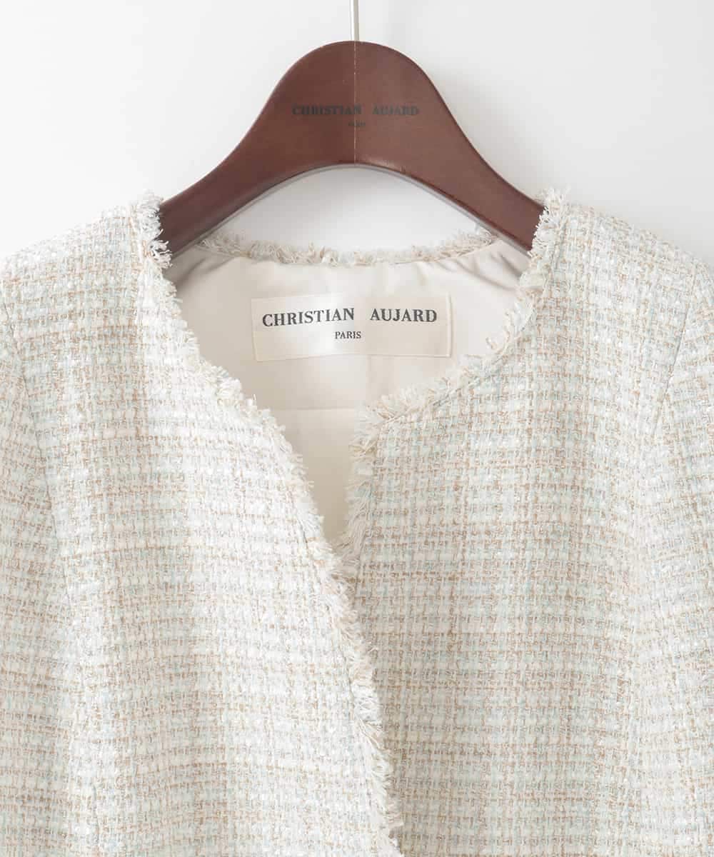PJJEE01720 CHRISTIAN AUJARD Lサイズ(クリスチャン・オジャール Lサイズ) 【大きいサイズ】シャイニーツィードジャケット ベージュ