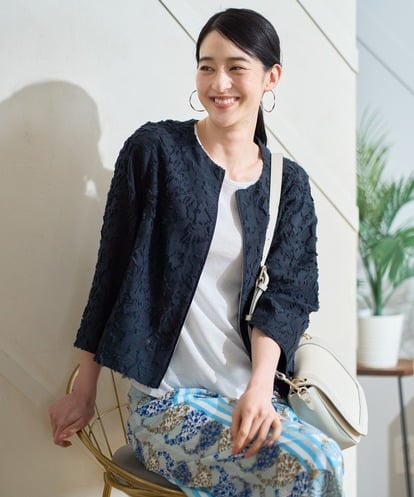 PJJGD20620 CHRISTIAN AUJARD Lサイズ 【大きいサイズ】フラワーカットジャカードジャケット