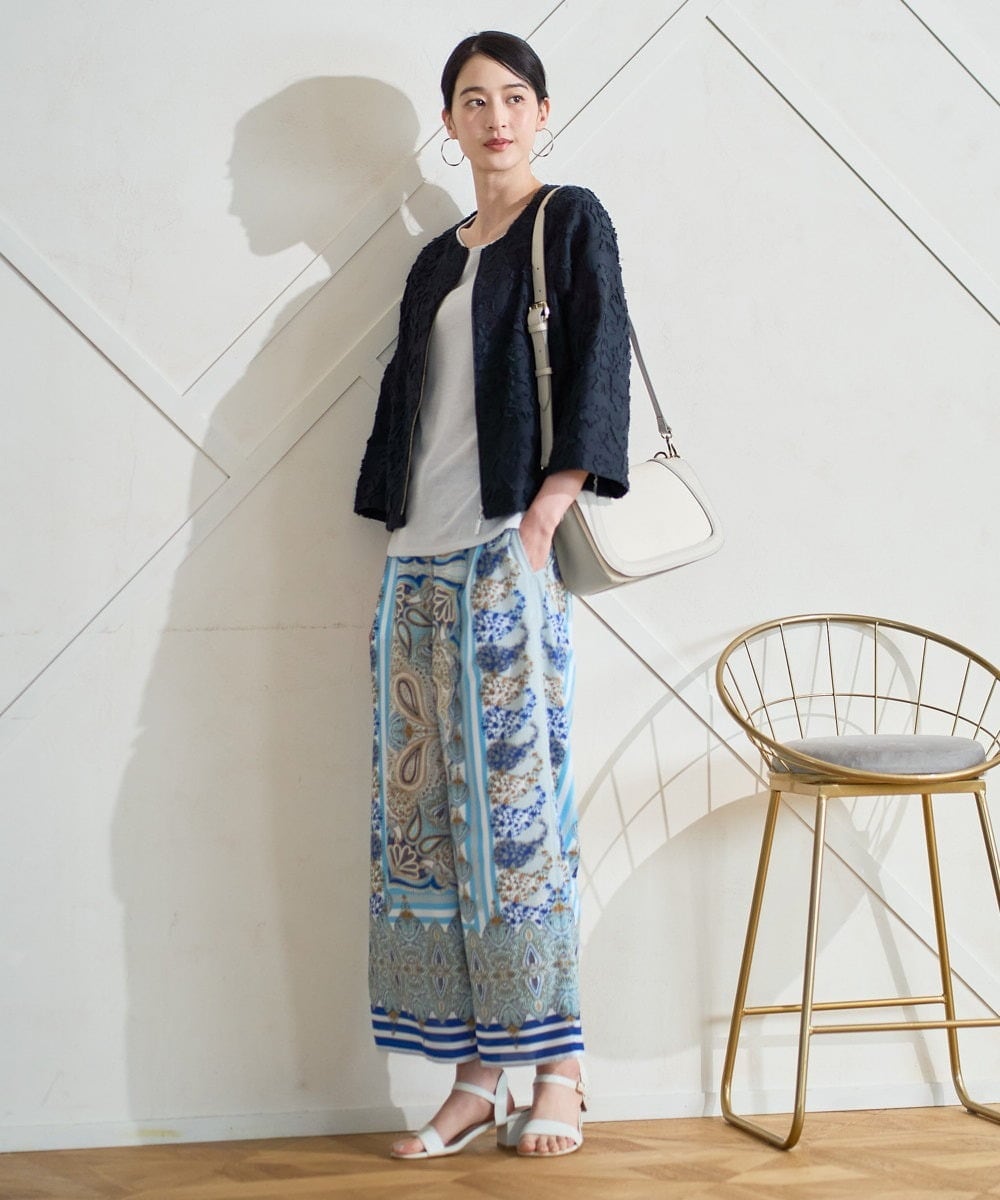 PJJGD20620 CHRISTIAN AUJARD Lサイズ(クリスチャン・オジャール Lサイズ) 【大きいサイズ】フラワーカットジャカードジャケット ネイビー