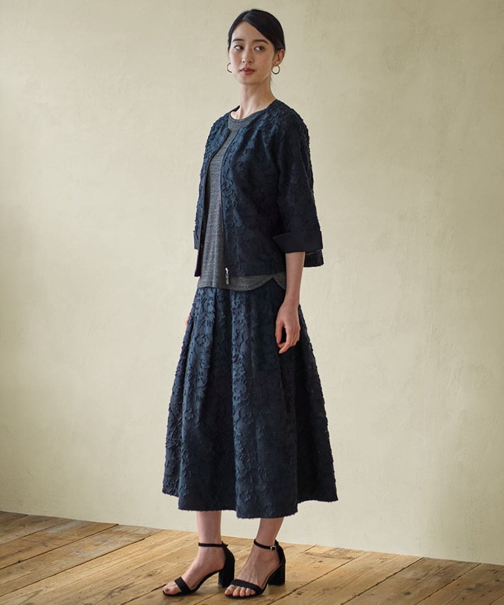 PJJGD20620 CHRISTIAN AUJARD Lサイズ(クリスチャン・オジャール Lサイズ) 【大きいサイズ】フラワーカットジャカードジャケット ネイビー