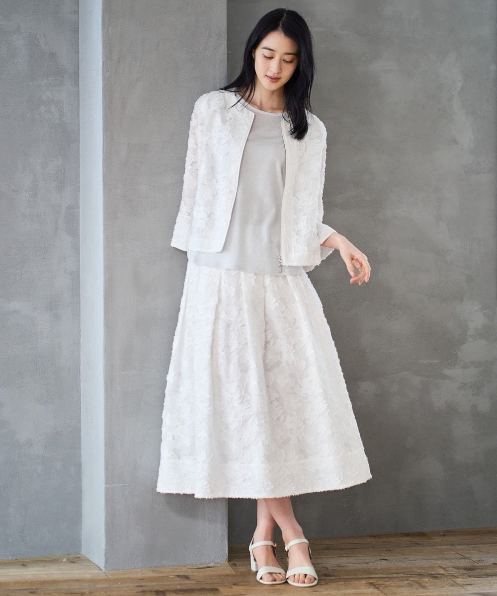 PJJGD20620 CHRISTIAN AUJARD Lサイズ(クリスチャン・オジャール Lサイズ) 【大きいサイズ】フラワーカットジャカードジャケット ホワイト