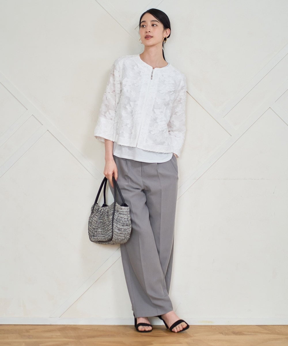 PJJGD20620 CHRISTIAN AUJARD Lサイズ(クリスチャン・オジャール Lサイズ) 【大きいサイズ】フラワーカットジャカードジャケット ホワイト