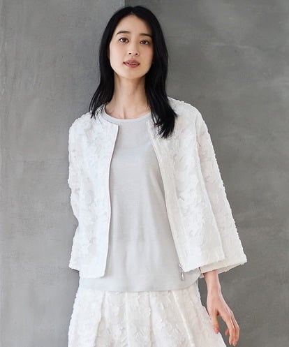 PJJGD20620 CHRISTIAN AUJARD Lサイズ 【大きいサイズ】フラワーカットジャカードジャケット