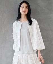 PJJGD20620 CHRISTIAN AUJARD Lサイズ(クリスチャン・オジャール Lサイズ) 【大きいサイズ】フラワーカットジャカードジャケット ホワイト