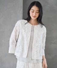 PJJGD20620 CHRISTIAN AUJARD Lサイズ(クリスチャン・オジャール Lサイズ) 【大きいサイズ】フラワーカットジャカードジャケット ホワイト