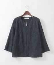 PJJGD20620 CHRISTIAN AUJARD Lサイズ(クリスチャン・オジャール Lサイズ) 【大きいサイズ】フラワーカットジャカードジャケット ネイビー