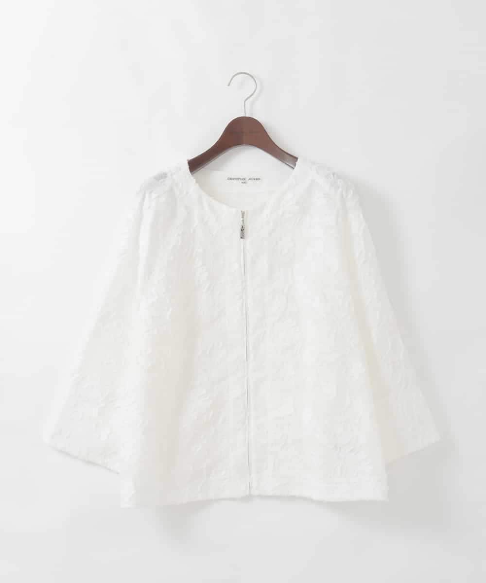 PJJGD20620 CHRISTIAN AUJARD Lサイズ(クリスチャン・オジャール Lサイズ) 【大きいサイズ】フラワーカットジャカードジャケット ホワイト
