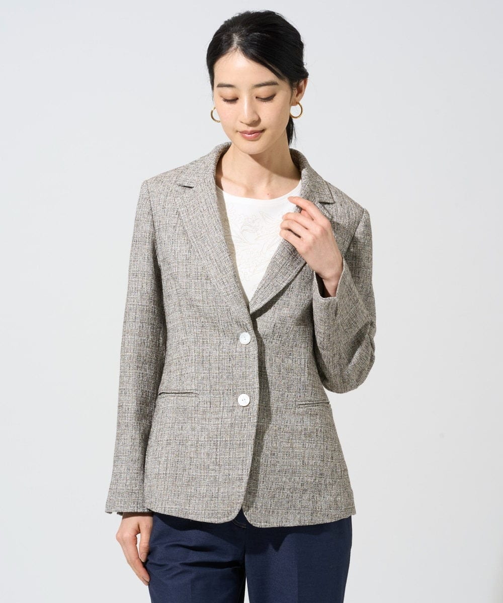 PJJGE01620 CHRISTIAN AUJARD Lサイズ(クリスチャン・オジャール Lサイズ) 【大きいサイズ】[セットアップ対応]ラスティックツイードジャケット ブラウン