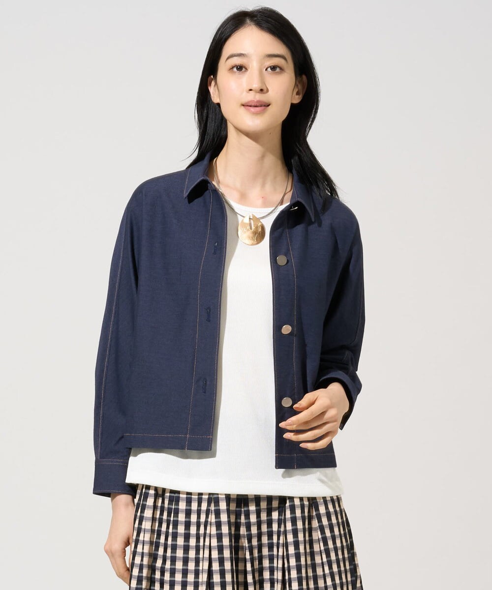 PJJGE07500 CHRISTIAN AUJARD Lサイズ(クリスチャン・オジャール Lサイズ) 【大きいサイズ/セットアップ対応】ジャージーデニムライクジャケット ネイビー