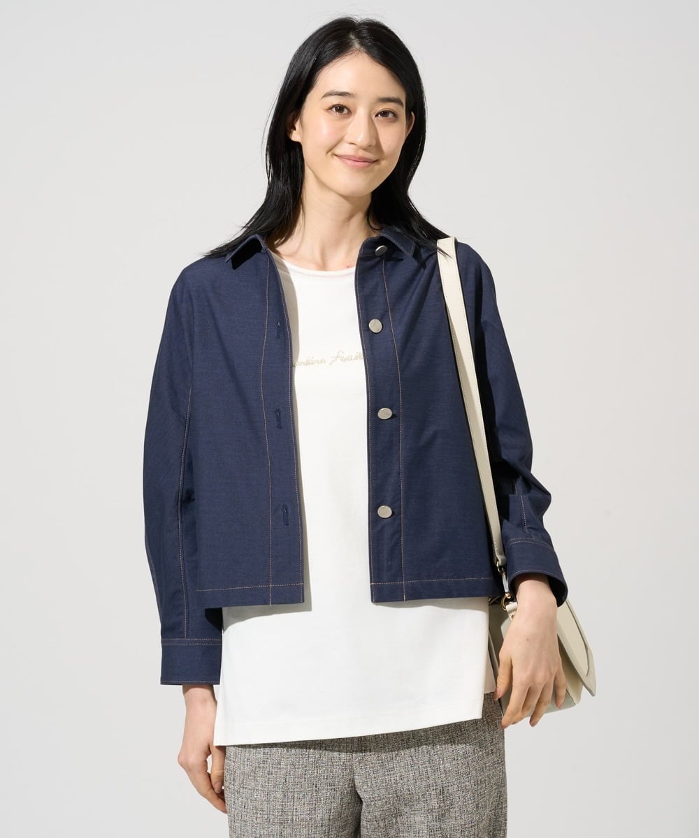 PJJGE07500 CHRISTIAN AUJARD Lサイズ(クリスチャン・オジャール Lサイズ) 【大きいサイズ】[セットアップ対応]ジャージーデニムライクジャケット ネイビー