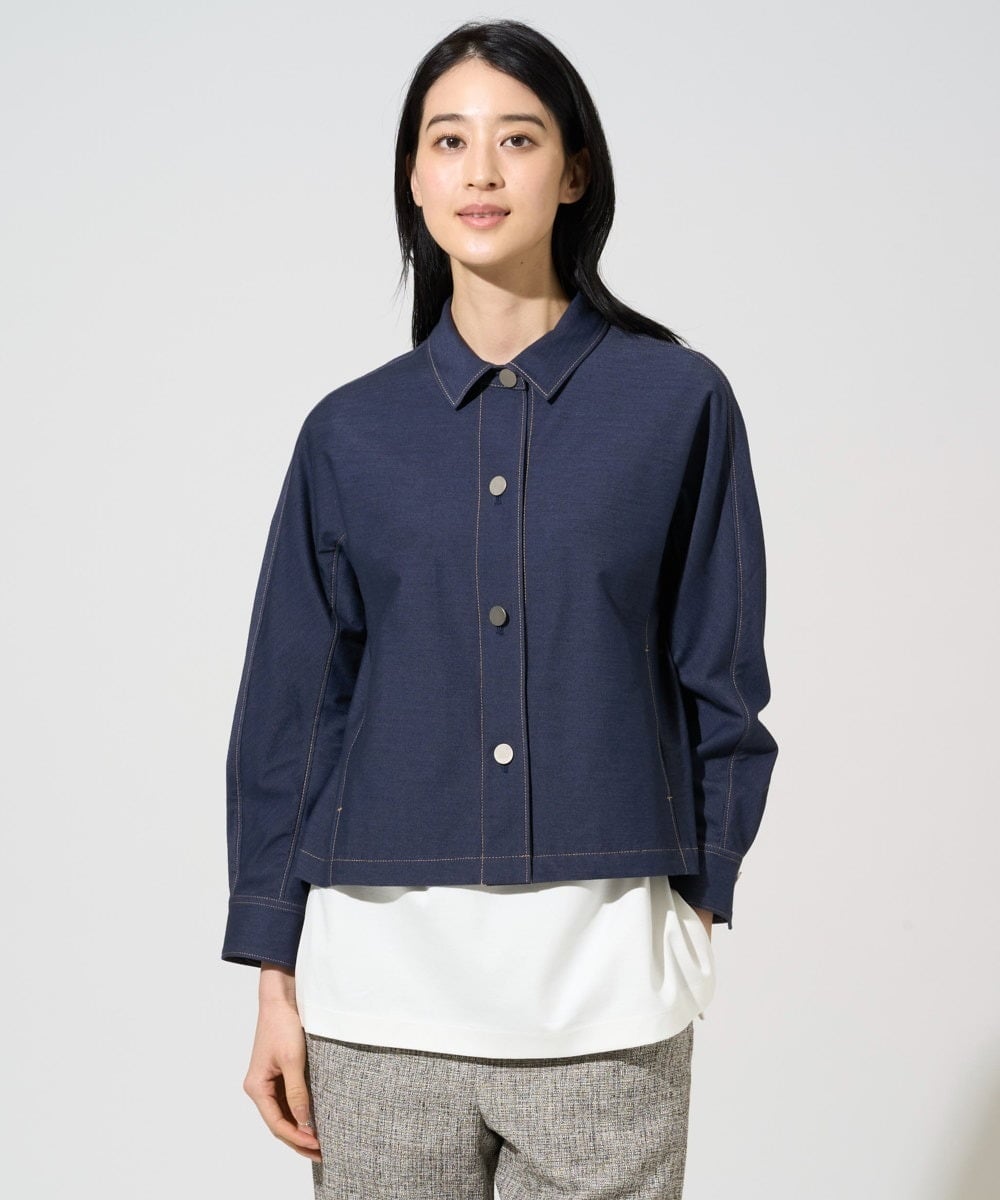 PJJGE07500 CHRISTIAN AUJARD Lサイズ(クリスチャン・オジャール Lサイズ) 【大きいサイズ】[セットアップ対応]ジャージーデニムライクジャケット ネイビー