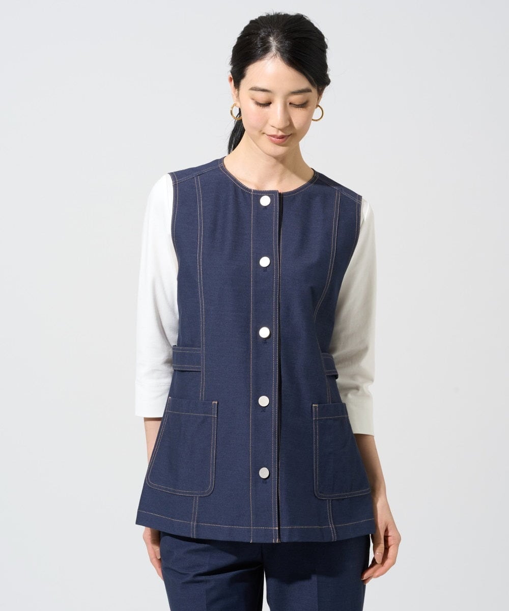 PJJGE08450 CHRISTIAN AUJARD Lサイズ(クリスチャン・オジャール Lサイズ) 【大きいサイズ/セットアップ対応】ジャージーデニムライクジレ ネイビー