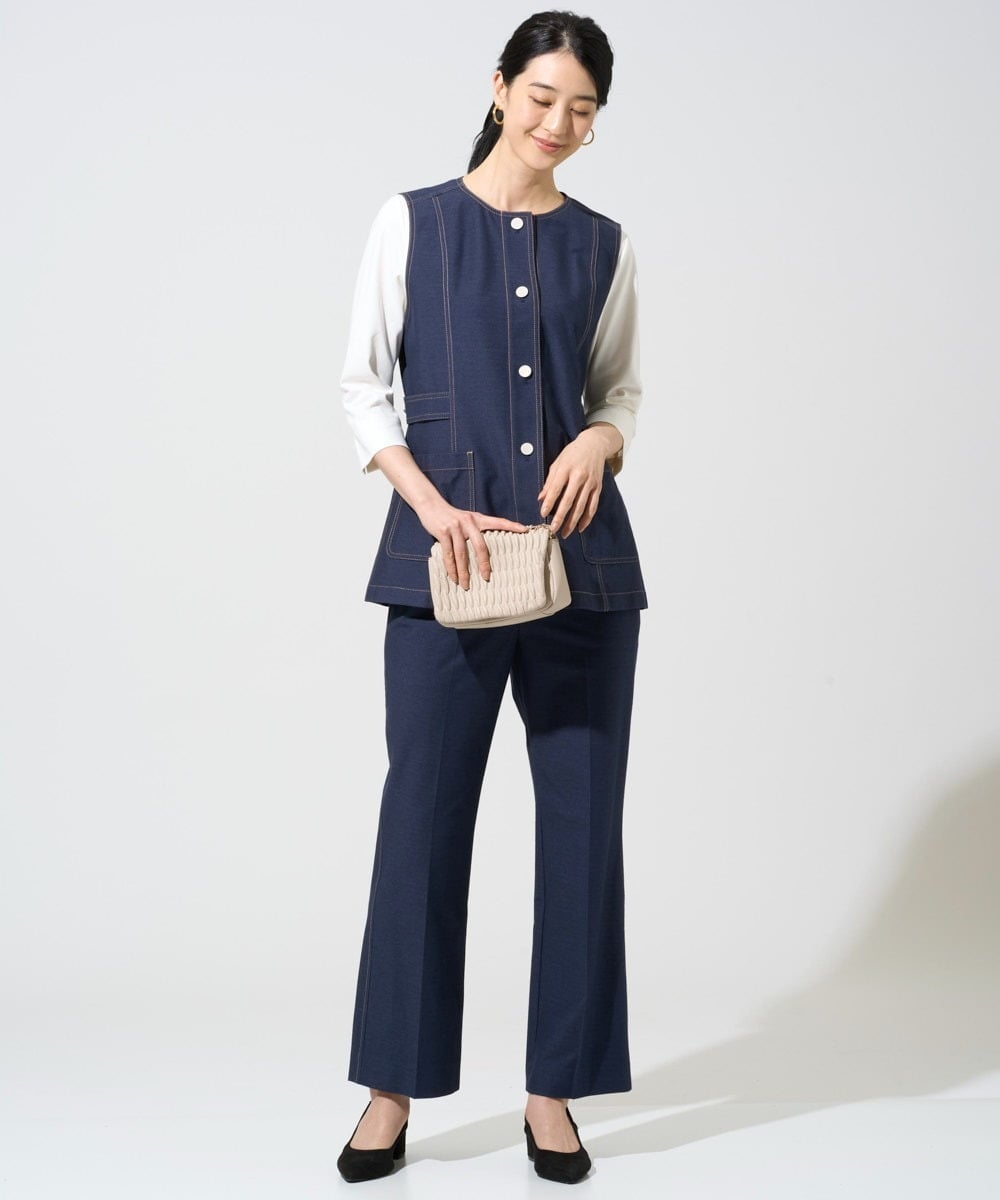 PJJGE08450 CHRISTIAN AUJARD Lサイズ(クリスチャン・オジャール Lサイズ) 【大きいサイズ/セットアップ対応】ジャージーデニムライクジレ ネイビー