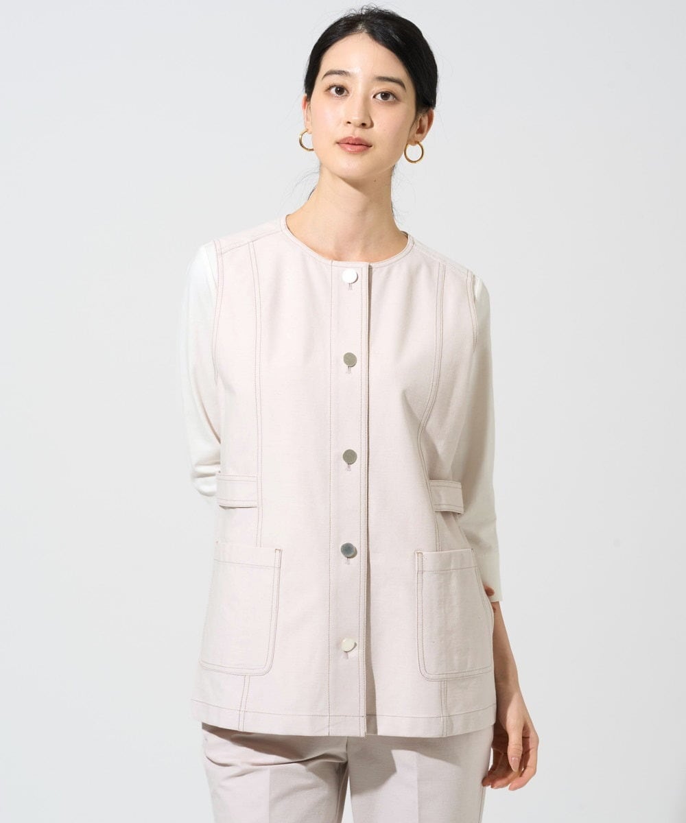 PJJGE08450 CHRISTIAN AUJARD Lサイズ(クリスチャン・オジャール Lサイズ) 【大きいサイズ/セットアップ対応】ジャージーデニムライクジレ ベージュ