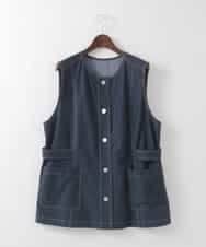 PJJGE08450 CHRISTIAN AUJARD Lサイズ(クリスチャン・オジャール Lサイズ) 【大きいサイズ/セットアップ対応】ジャージーデニムライクジレ ネイビー