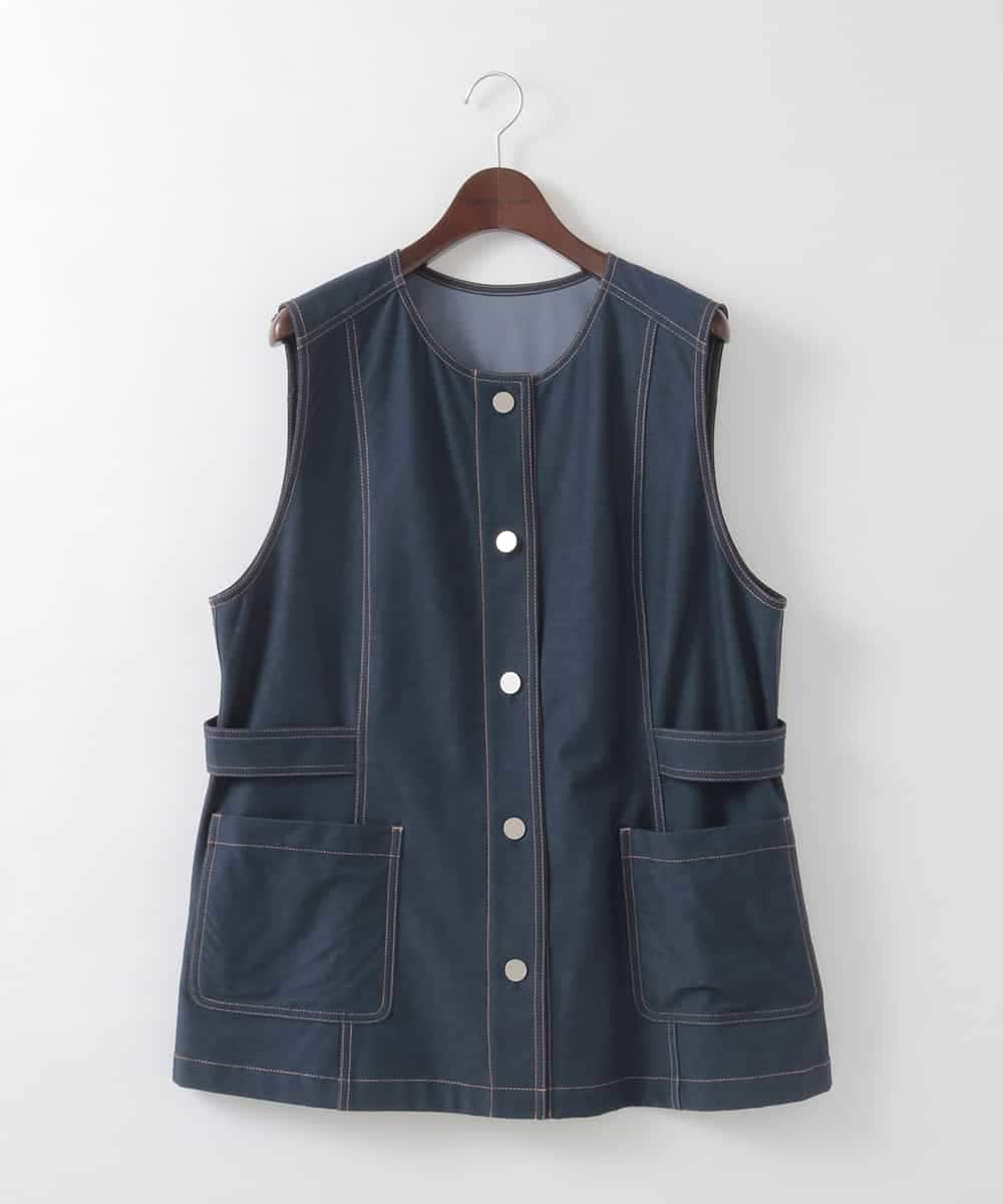 PJJGE08450 CHRISTIAN AUJARD Lサイズ(クリスチャン・オジャール Lサイズ) 【大きいサイズ/セットアップ対応】ジャージーデニムライクジレ ネイビー