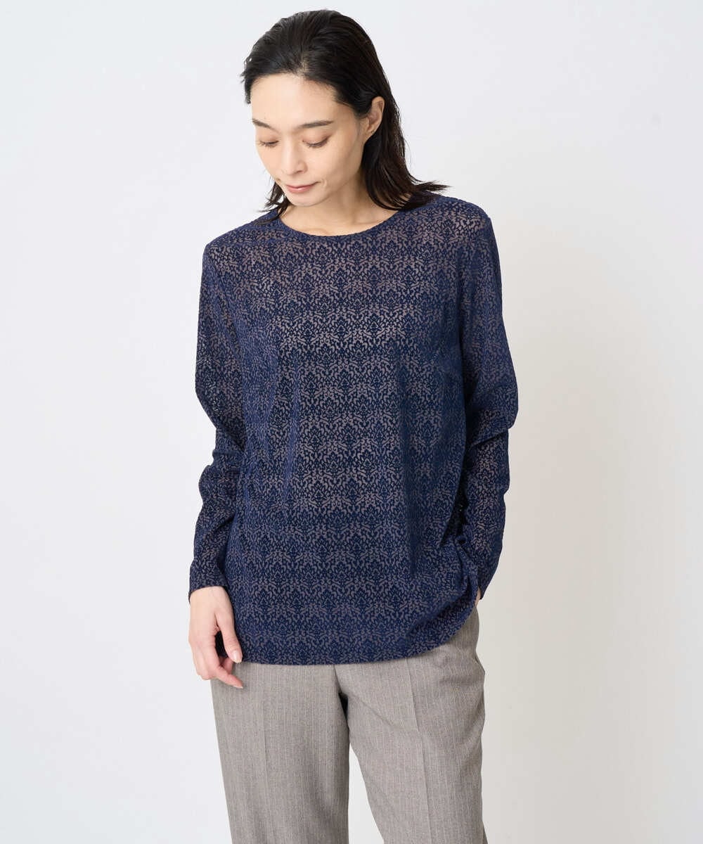 PJKAE07320 CHRISTIAN AUJARD Lサイズ(クリスチャン・オジャール Lサイズ) 【大きいサイズ】フロッキープリントカットソー ネイビー