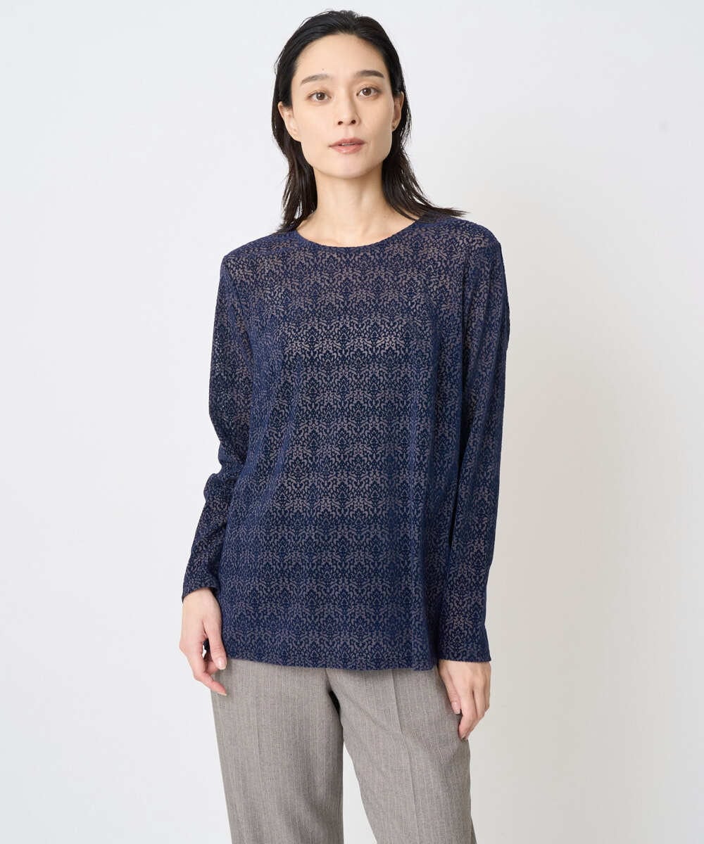 PJKAE07320 CHRISTIAN AUJARD Lサイズ(クリスチャン・オジャール Lサイズ) 【大きいサイズ】フロッキープリントカットソー ネイビー