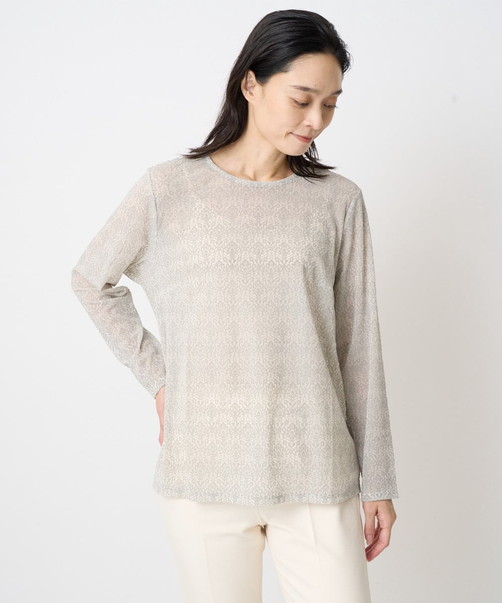 PJKAE07320 CHRISTIAN AUJARD Lサイズ(クリスチャン・オジャール Lサイズ) 【大きいサイズ】フロッキープリントカットソー アイボリー