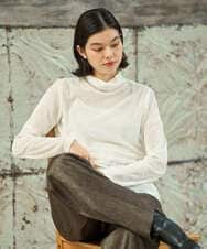 PJKAG36250 CHRISTIAN AUJARD Lサイズ(クリスチャン・オジャール Lサイズ) 【大きいサイズ】グロッシーメッシュベロアカットソー アイボリー