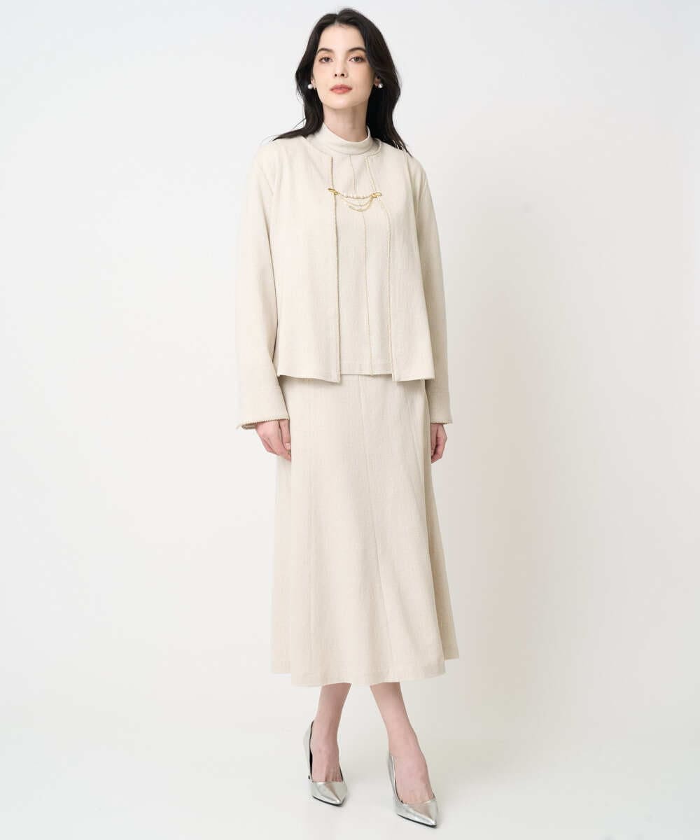 PJKCD09570 CHRISTIAN AUJARD Lサイズ(クリスチャン・オジャール Lサイズ) 【大きいサイズ/セットアップ対応】ラメジャージー羽織り アイボリー