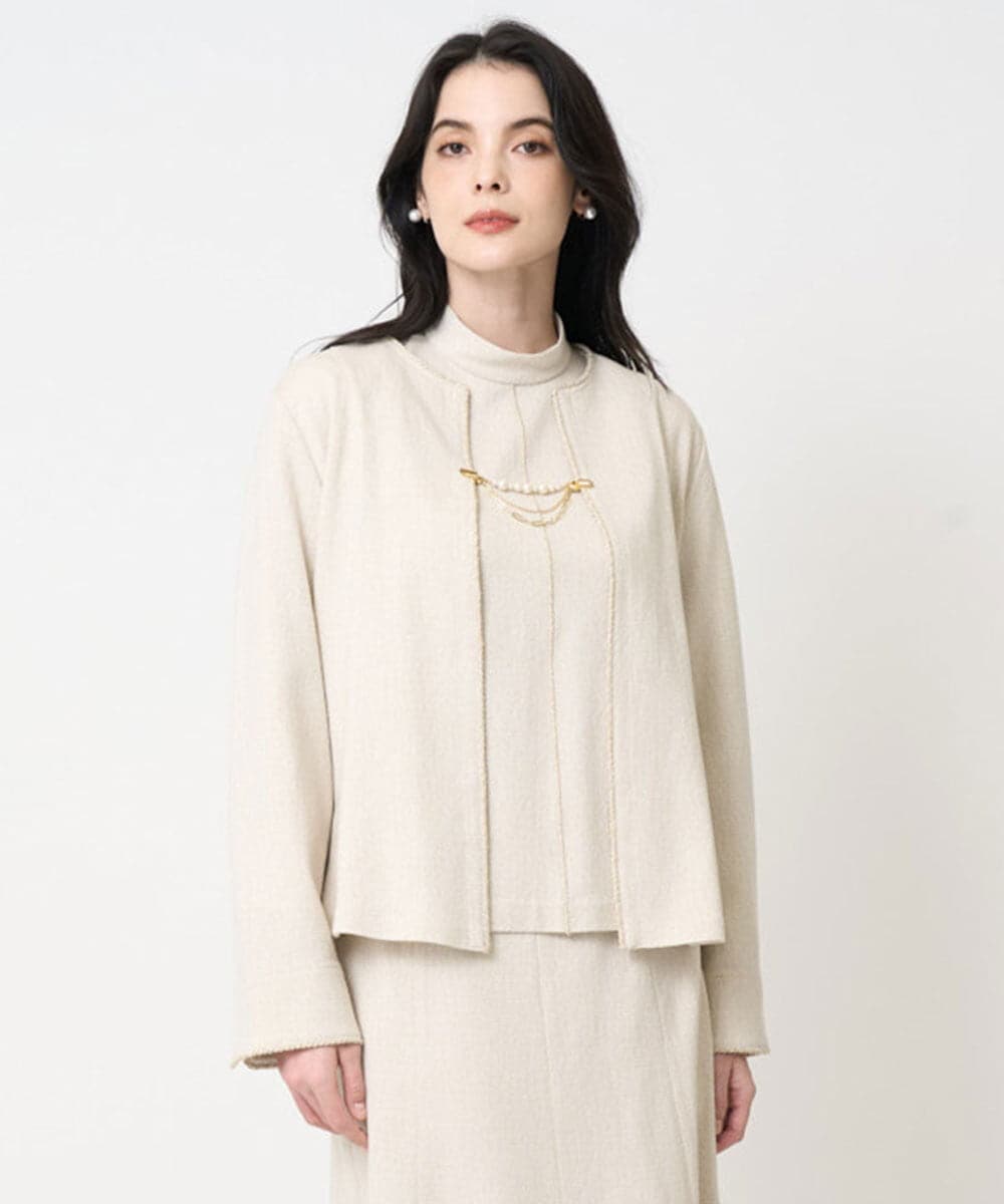 PJKCD09570 CHRISTIAN AUJARD Lサイズ(クリスチャン・オジャール Lサイズ) 【大きいサイズ/セットアップ対応】ラメジャージー羽織り アイボリー