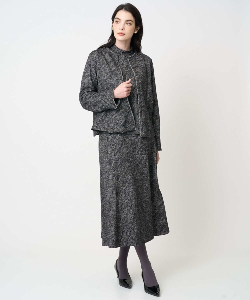 PJKCD09570 CHRISTIAN AUJARD Lサイズ(クリスチャン・オジャール Lサイズ) 【大きいサイズ/セットアップ対応】ラメジャージー羽織り ブラック