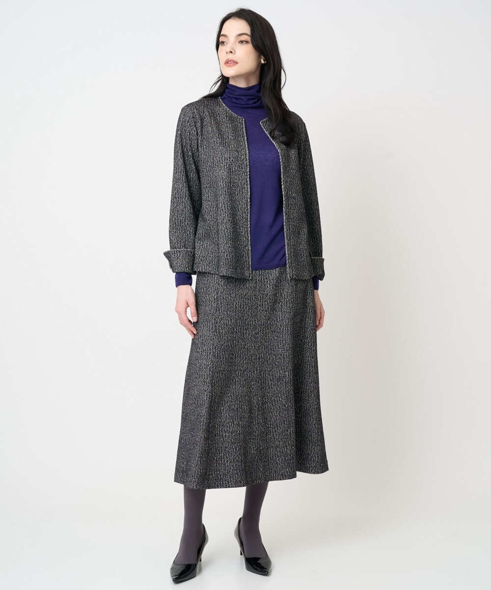 PJKCD09570 CHRISTIAN AUJARD Lサイズ(クリスチャン・オジャール Lサイズ) 【大きいサイズ/セットアップ対応】ラメジャージー羽織り ブラック