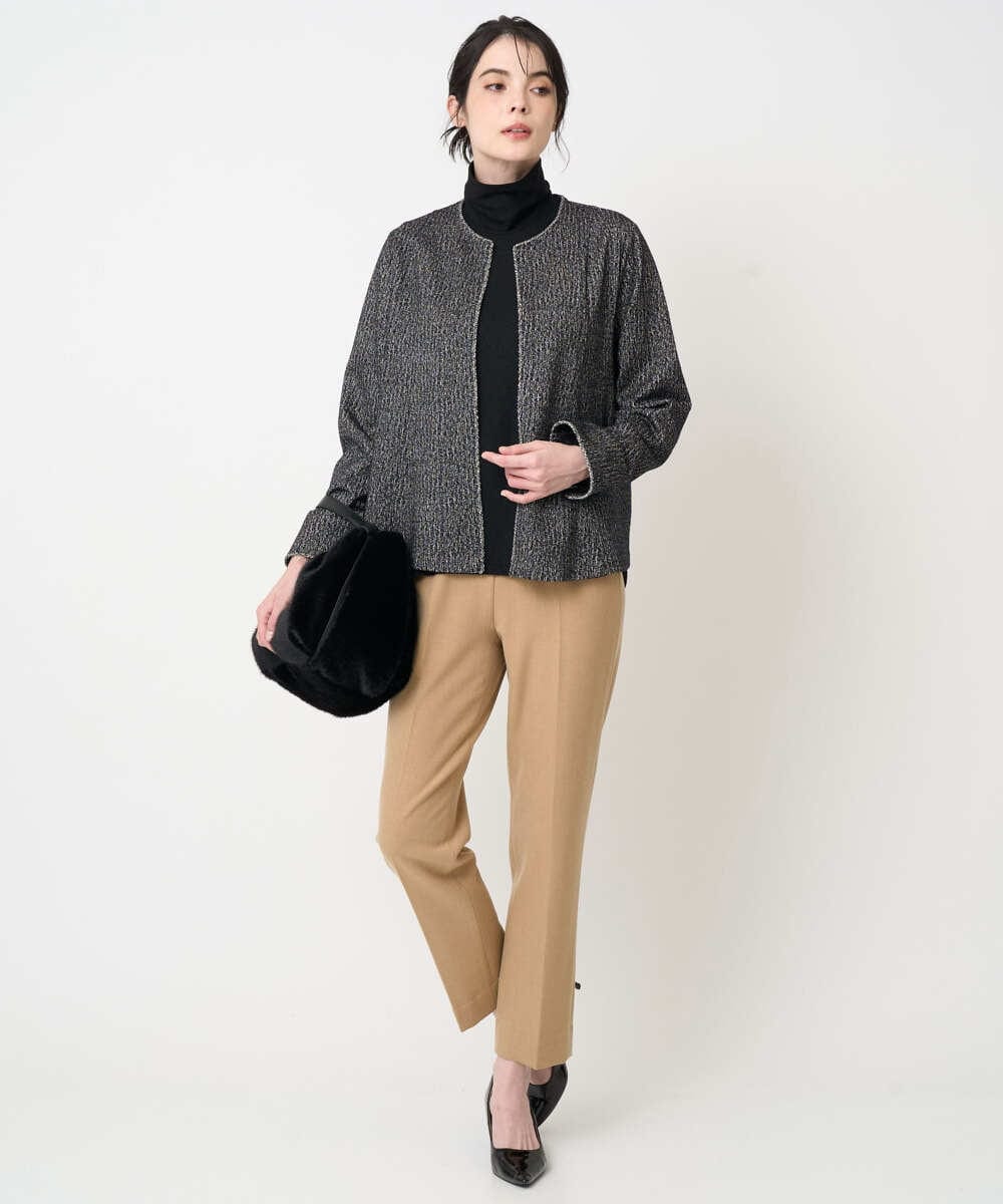 PJKCD09570 CHRISTIAN AUJARD Lサイズ(クリスチャン・オジャール Lサイズ) 【大きいサイズ/セットアップ対応】ラメジャージー羽織り ブラック