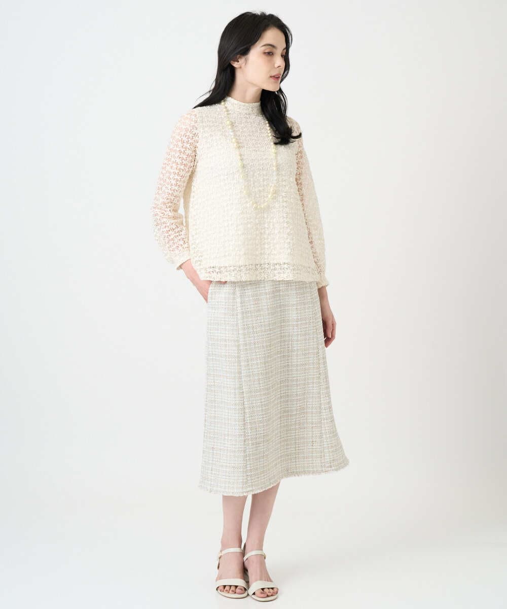 PJKEE05320 CHRISTIAN AUJARD Lサイズ(クリスチャン・オジャール Lサイズ) 【大きいサイズ】フラワーチュールレースカットソー アイボリー