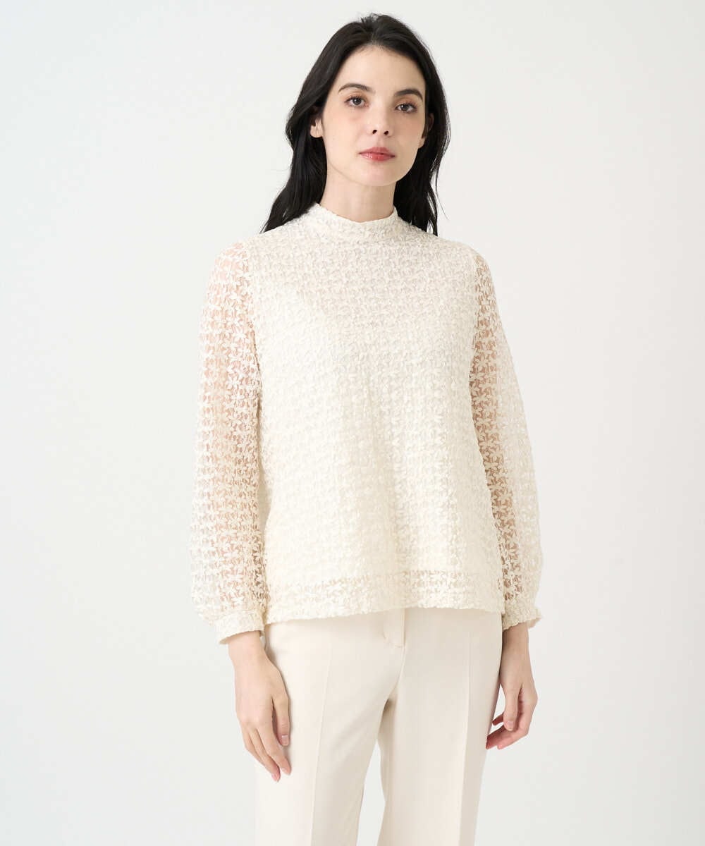 PJKEE05320 CHRISTIAN AUJARD Lサイズ(クリスチャン・オジャール Lサイズ) 【大きいサイズ】フラワーチュールレースカットソー アイボリー