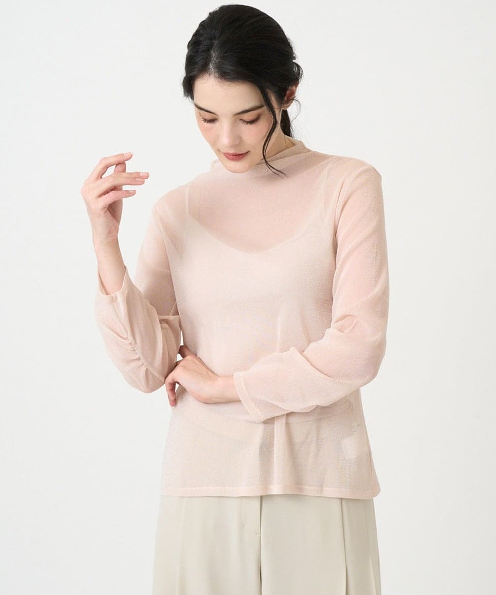 PJKEE17210 CHRISTIAN AUJARD Lサイズ(クリスチャン・オジャール Lサイズ) 【大きいサイズ】長袖ラメチュールカットソー ピンク