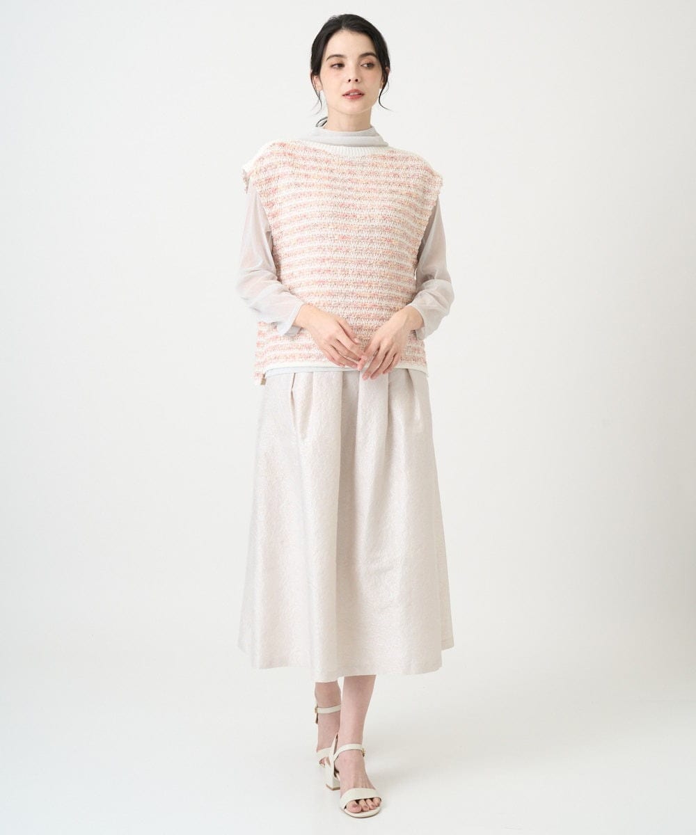 PJKEE17210 CHRISTIAN AUJARD Lサイズ(クリスチャン・オジャール Lサイズ) 【大きいサイズ】長袖ラメチュールカットソー ライトグレー