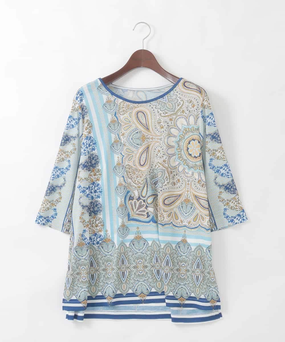 PJKGD26330 CHRISTIAN AUJARD Lサイズ(クリスチャン・オジャール Lサイズ) 【大きいサイズ】マリンブルーペーズリーカットソー ブルー系