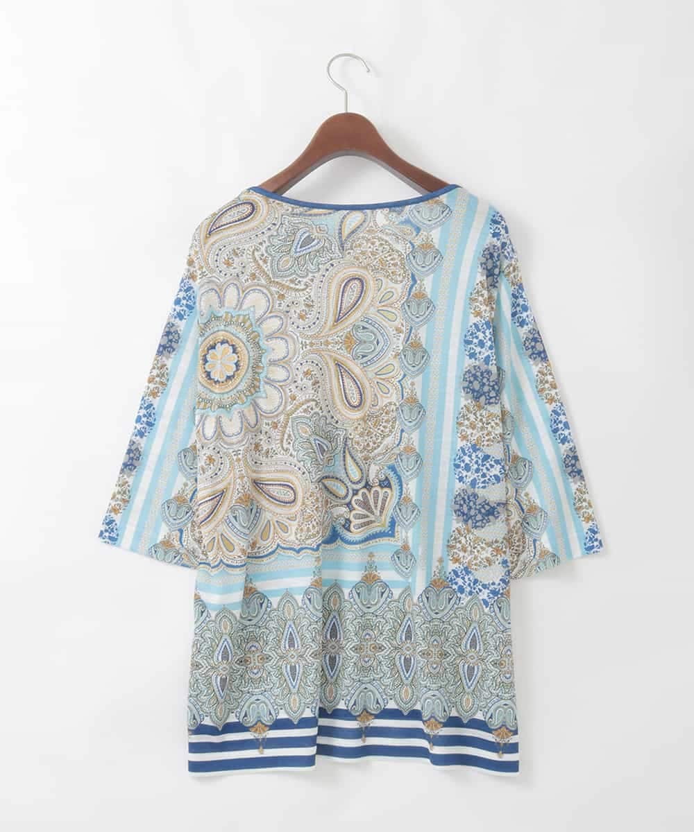 PJKGD26330 CHRISTIAN AUJARD Lサイズ(クリスチャン・オジャール Lサイズ) 【大きいサイズ】マリンブルーペーズリーカットソー ブルー系