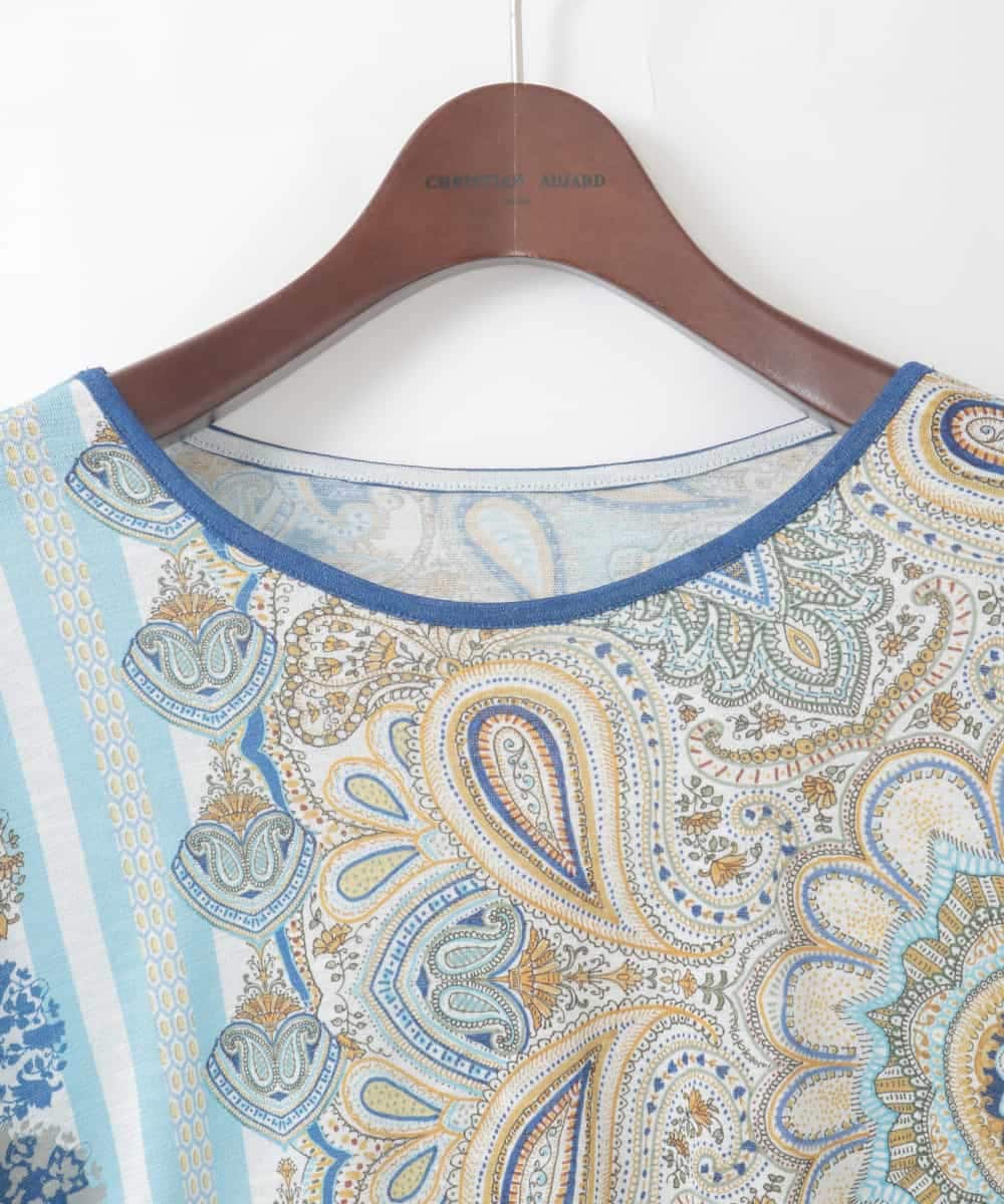 PJKGD26330 CHRISTIAN AUJARD Lサイズ(クリスチャン・オジャール Lサイズ) 【大きいサイズ】マリンブルーペーズリーカットソー ブルー系