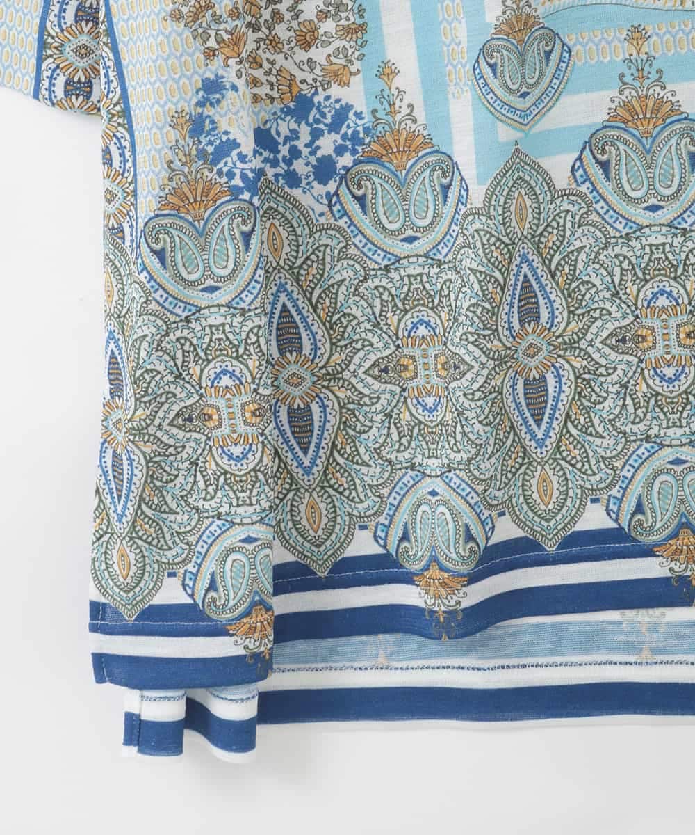 PJKGD26330 CHRISTIAN AUJARD Lサイズ(クリスチャン・オジャール Lサイズ) 【大きいサイズ】マリンブルーペーズリーカットソー ブルー系