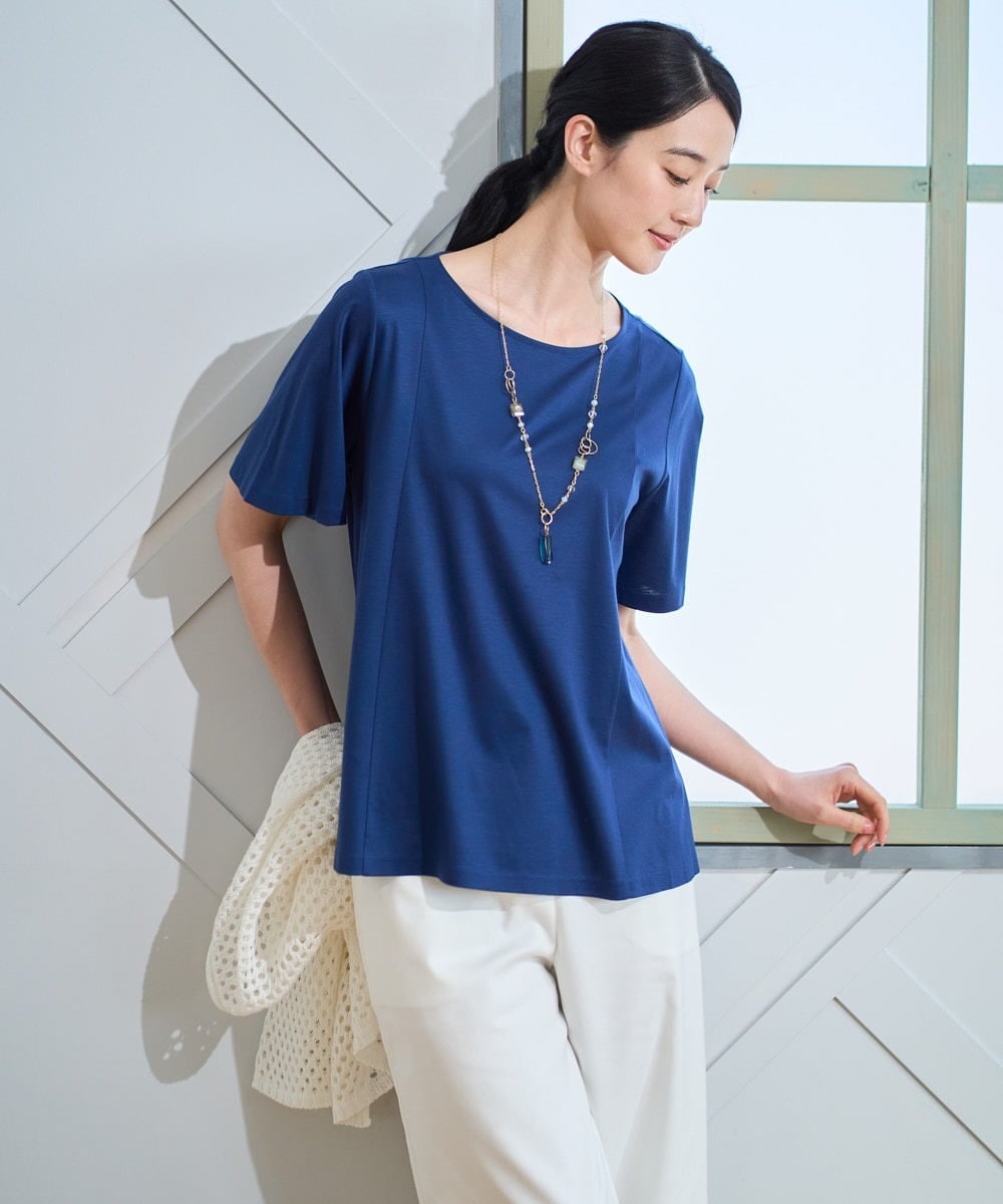 PJKGD28240 CHRISTIAN AUJARD Lサイズ(クリスチャン・オジャール Lサイズ) 【大きいサイズ】スムースフレアーカットソー ブルー