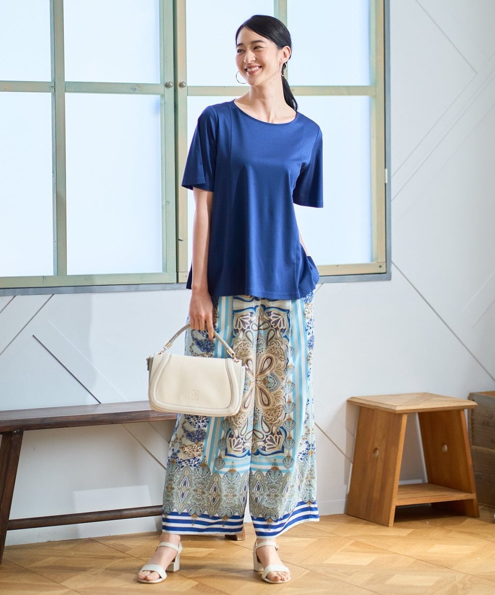 PJKGD28240 CHRISTIAN AUJARD Lサイズ(クリスチャン・オジャール Lサイズ) 【大きいサイズ】スムースフレアーカットソー ブルー