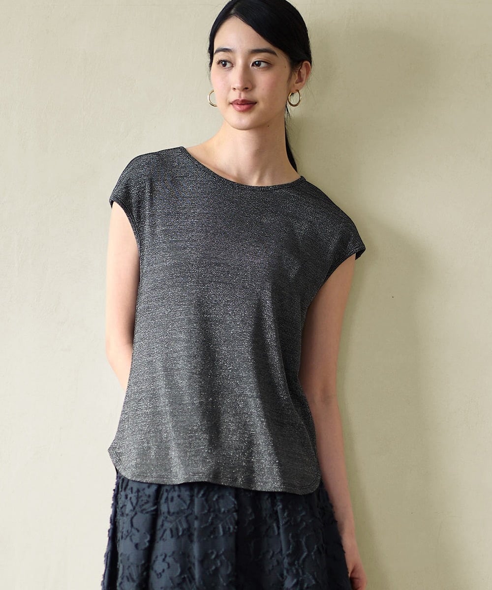 PJKGD29170 CHRISTIAN AUJARD Lサイズ(クリスチャン・オジャール Lサイズ) 【大きいサイズ】ラメフライスカットソー ブラック