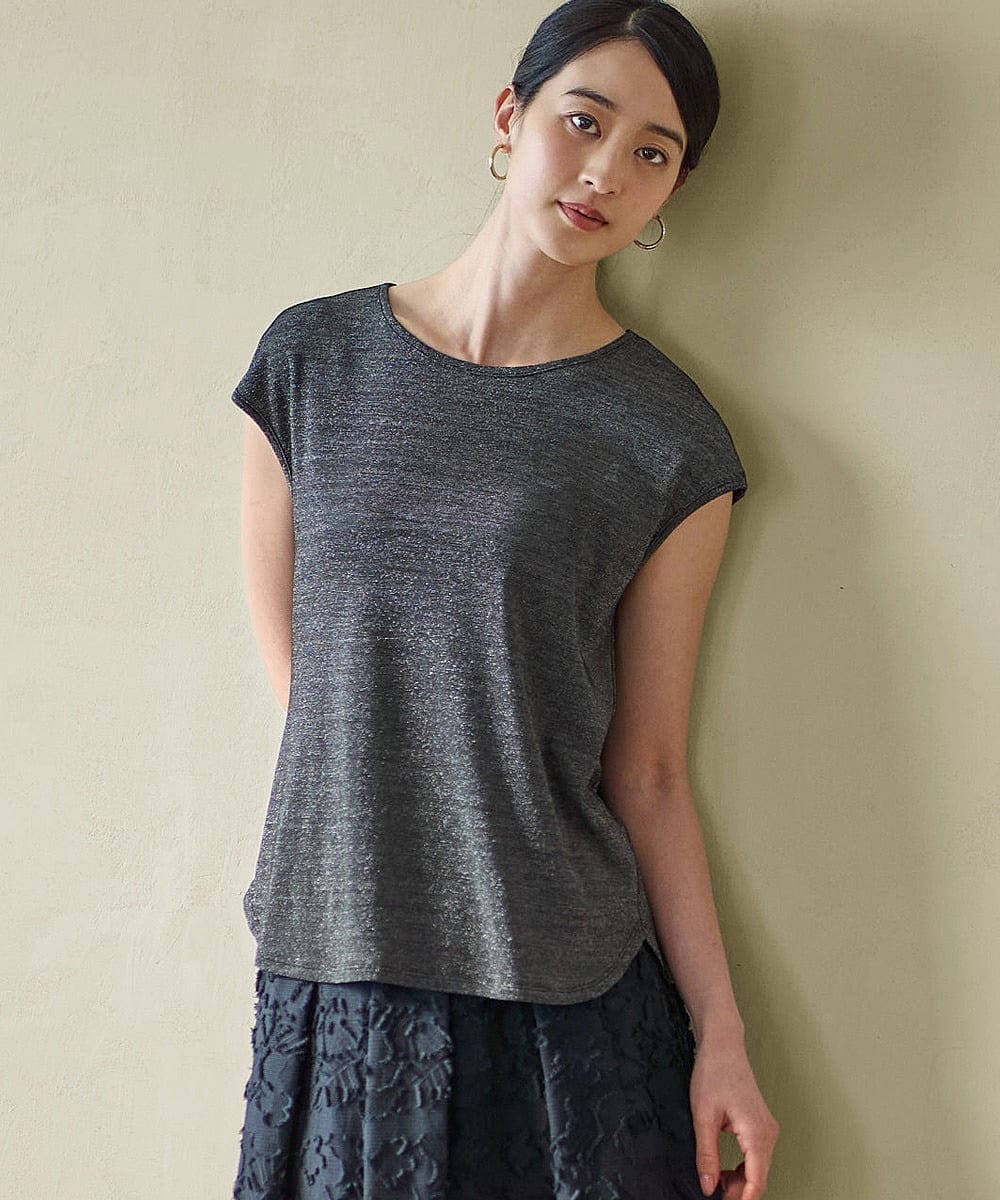 PJKGD29170 CHRISTIAN AUJARD Lサイズ(クリスチャン・オジャール Lサイズ) 【大きいサイズ】ラメフライスカットソー ブラック