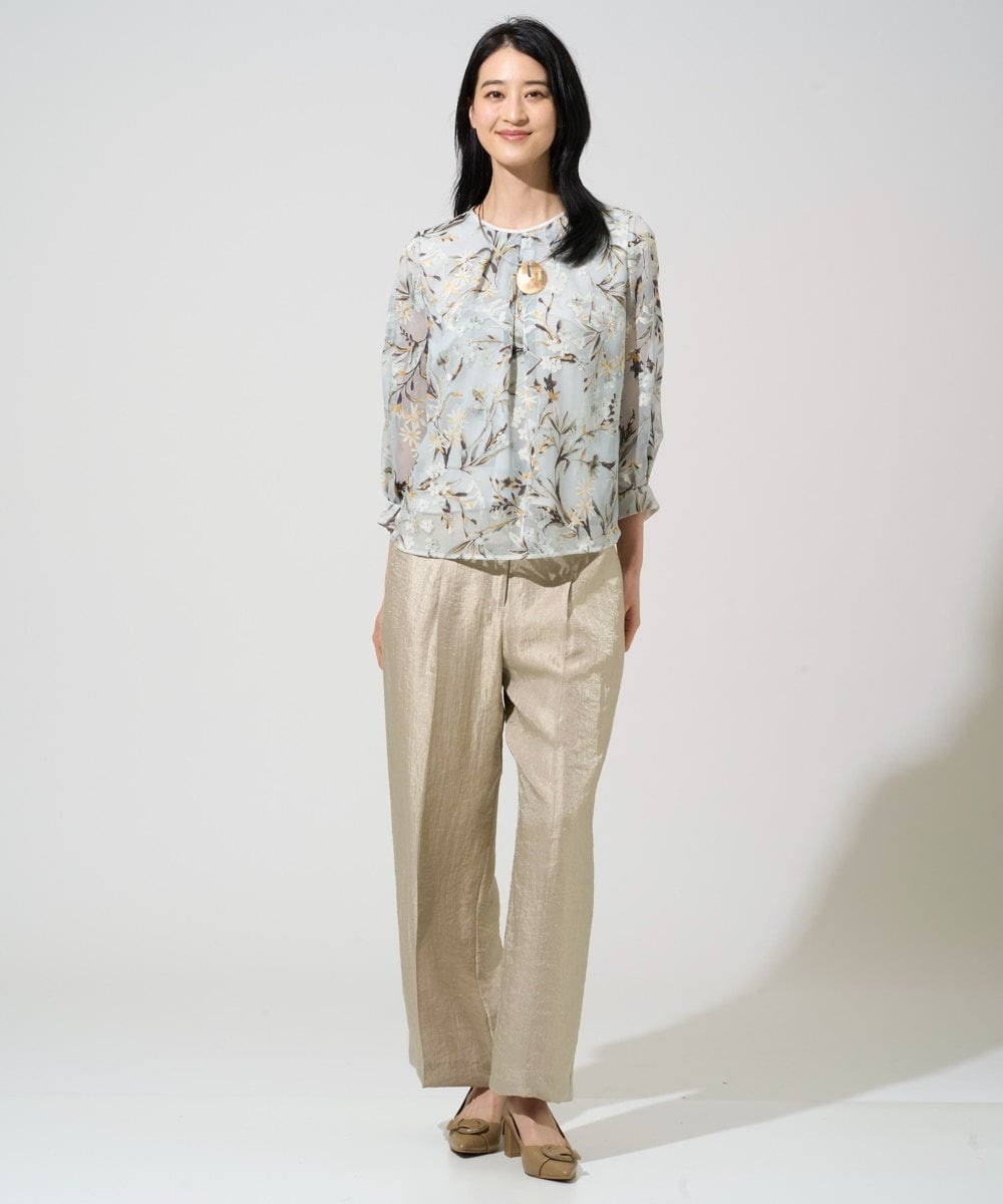 PJKGE02390 CHRISTIAN AUJARD Lサイズ(クリスチャン・オジャール Lサイズ) 【大きいサイズ】［セットアップ対応］フラワープリントシアーカットソー グリーン系