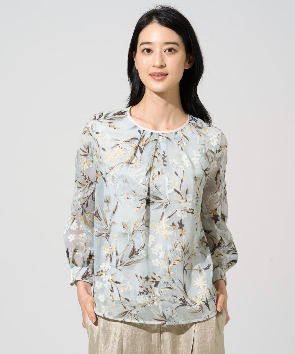 PJKGE02390 CHRISTIAN AUJARD Lサイズ(クリスチャン・オジャール Lサイズ) 【大きいサイズ】［セットアップ対応］フラワープリントシアーカットソー グリーン系