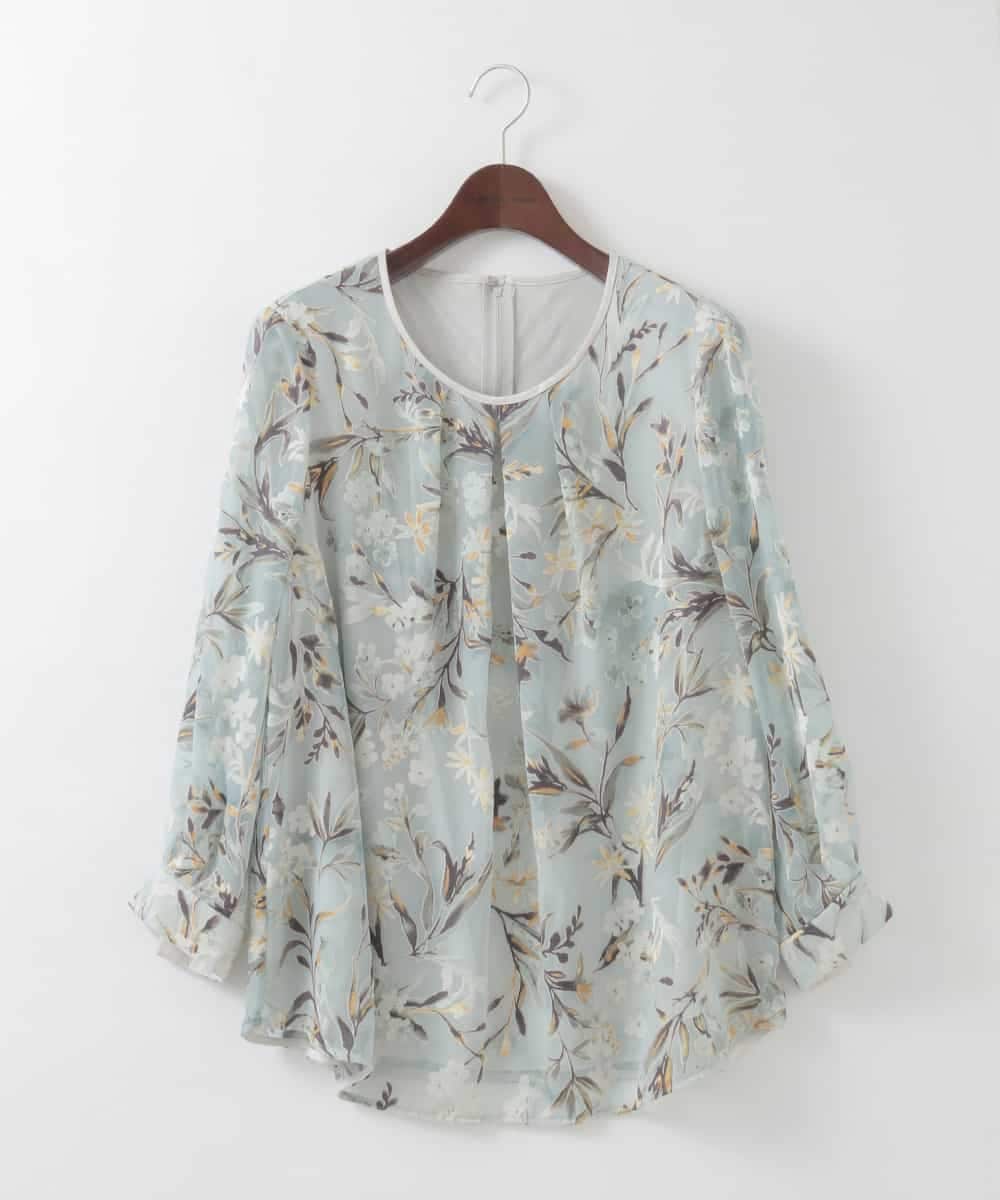 PJKGE02390 CHRISTIAN AUJARD Lサイズ(クリスチャン・オジャール Lサイズ) 【大きいサイズ】［セットアップ対応］フラワープリントシアーカットソー グリーン系