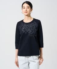 PJKGE12230 CHRISTIAN AUJARD Lサイズ(クリスチャン・オジャール Lサイズ) 【大きいサイズ】フラワー刺繍カットソー ネイビー