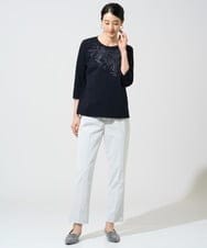 PJKGE12230 CHRISTIAN AUJARD Lサイズ(クリスチャン・オジャール Lサイズ) 【大きいサイズ】フラワー刺繍カットソー ネイビー